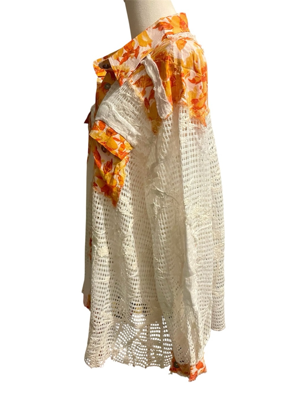 POL Floral Crochet Patchwork Button Down Top Boho Lace Gauze Shirt M NWT - Picture 7 of 12